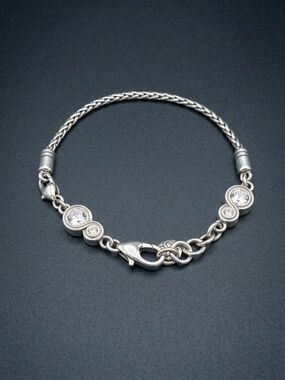 Brighton Silver Plated Infinity Crystal Dual Clasp Add a Charm Bracelet 1946